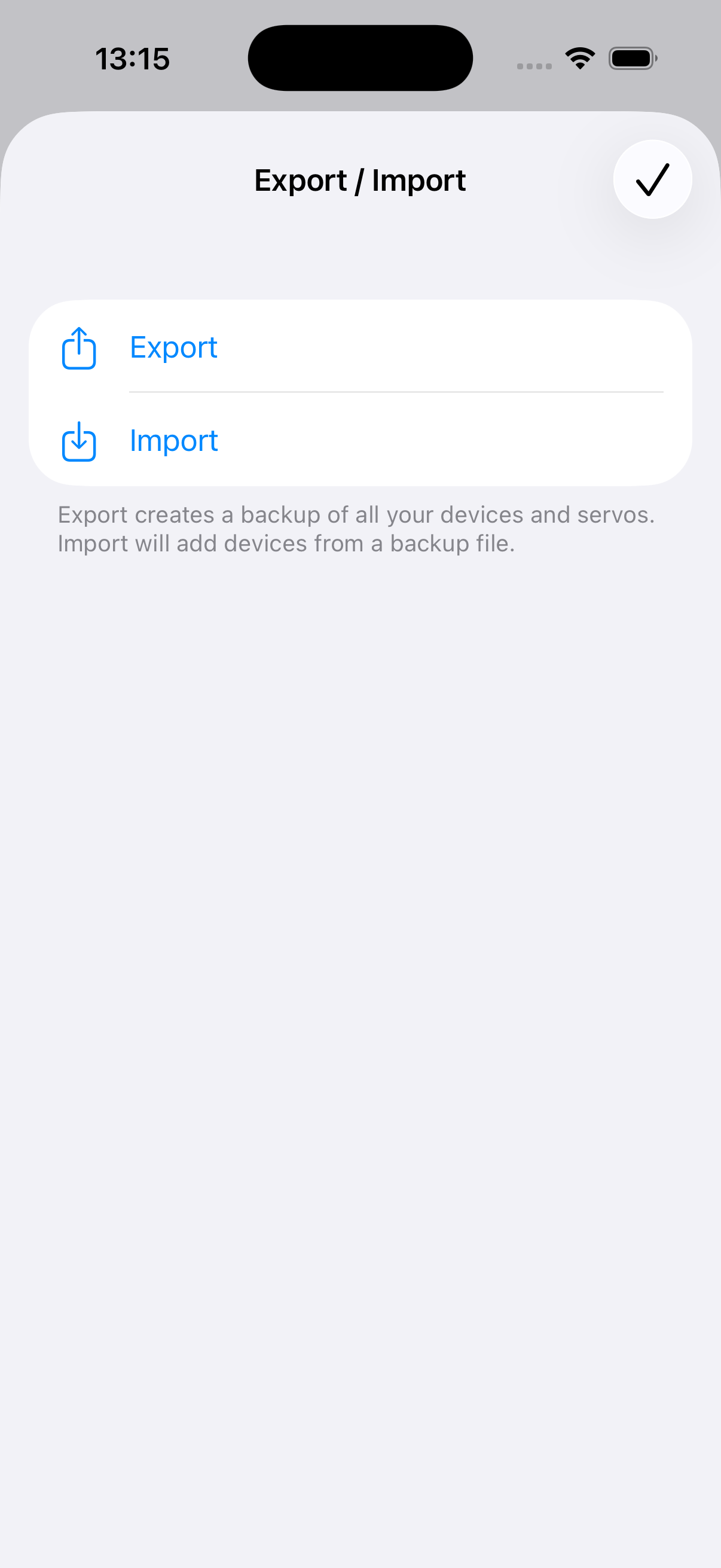 Export and import configurations